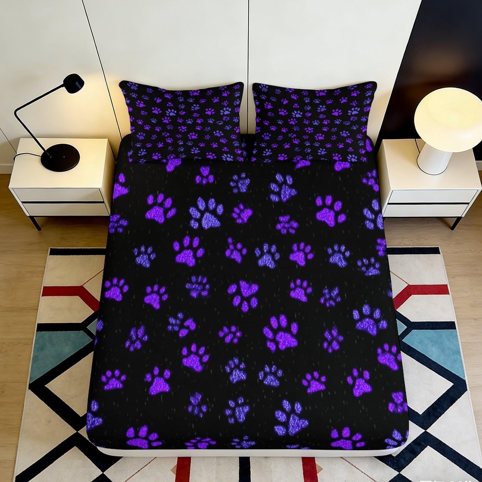 3D Printed Glow Skull Fitted Sheet Microfiber Non-Slip Deep Pocket Bedroom Decor Skull Mattress Fitted Cover Adults Teens Washable 200x200x25cm