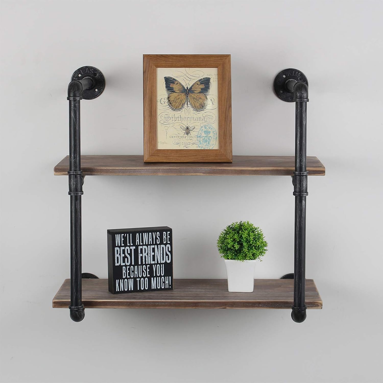 Get Discount Offer Industrial Pipe Floating Shelves,2 Tiers Wall Mount Bookshelf,24in Rustic Wall Shelves,DIY Storage Shelving Wall Shelf,Rustic Wall Shelving Unit,Wall Book Shelf for Home Organizer,Black Brushed Silver