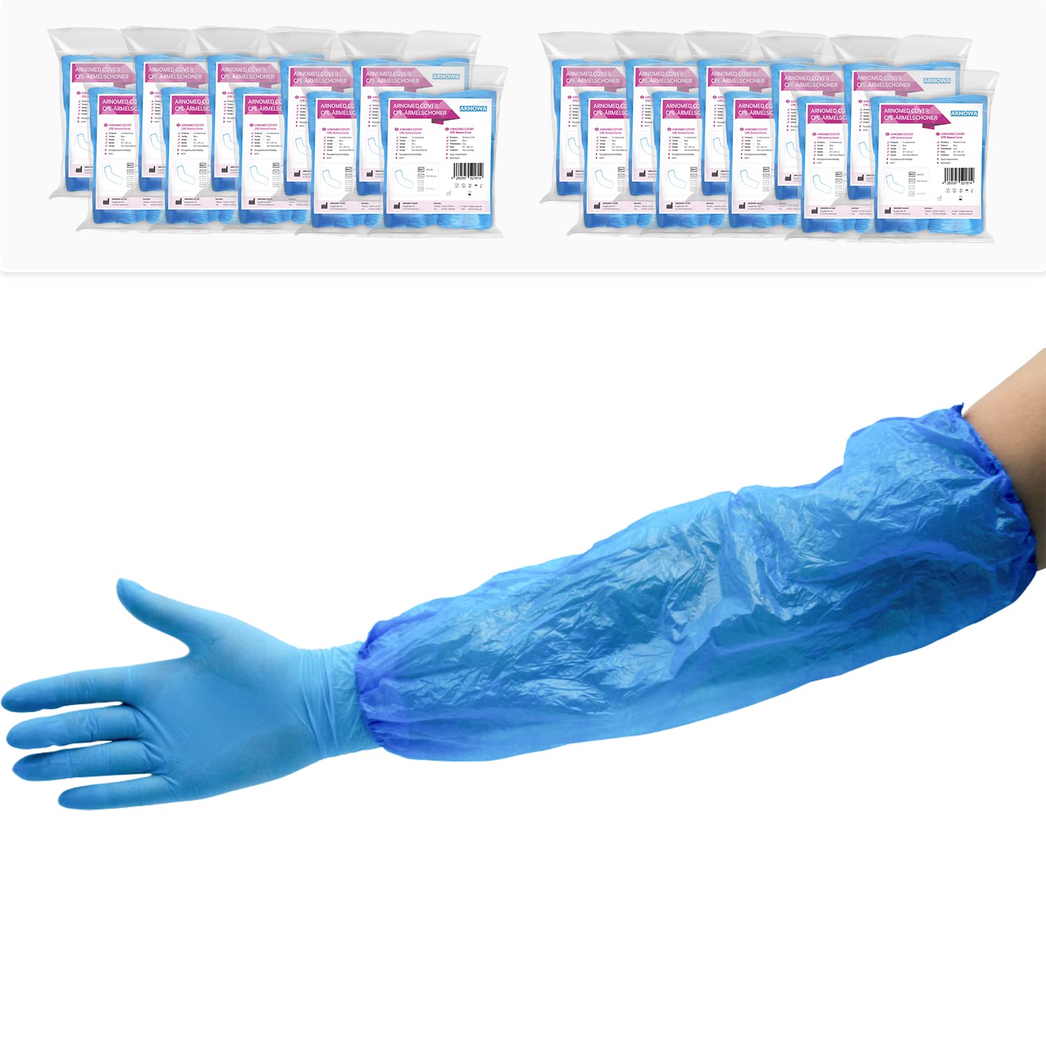 ARNOMED Manicotti braccia in CPE blu, 2000x manicotto braccio, copribraccio con elastico su entrambe le aperture, copri braccio per uomo/donna, manicotti monouso lavoro 40x20cm, coprimaniche monouso