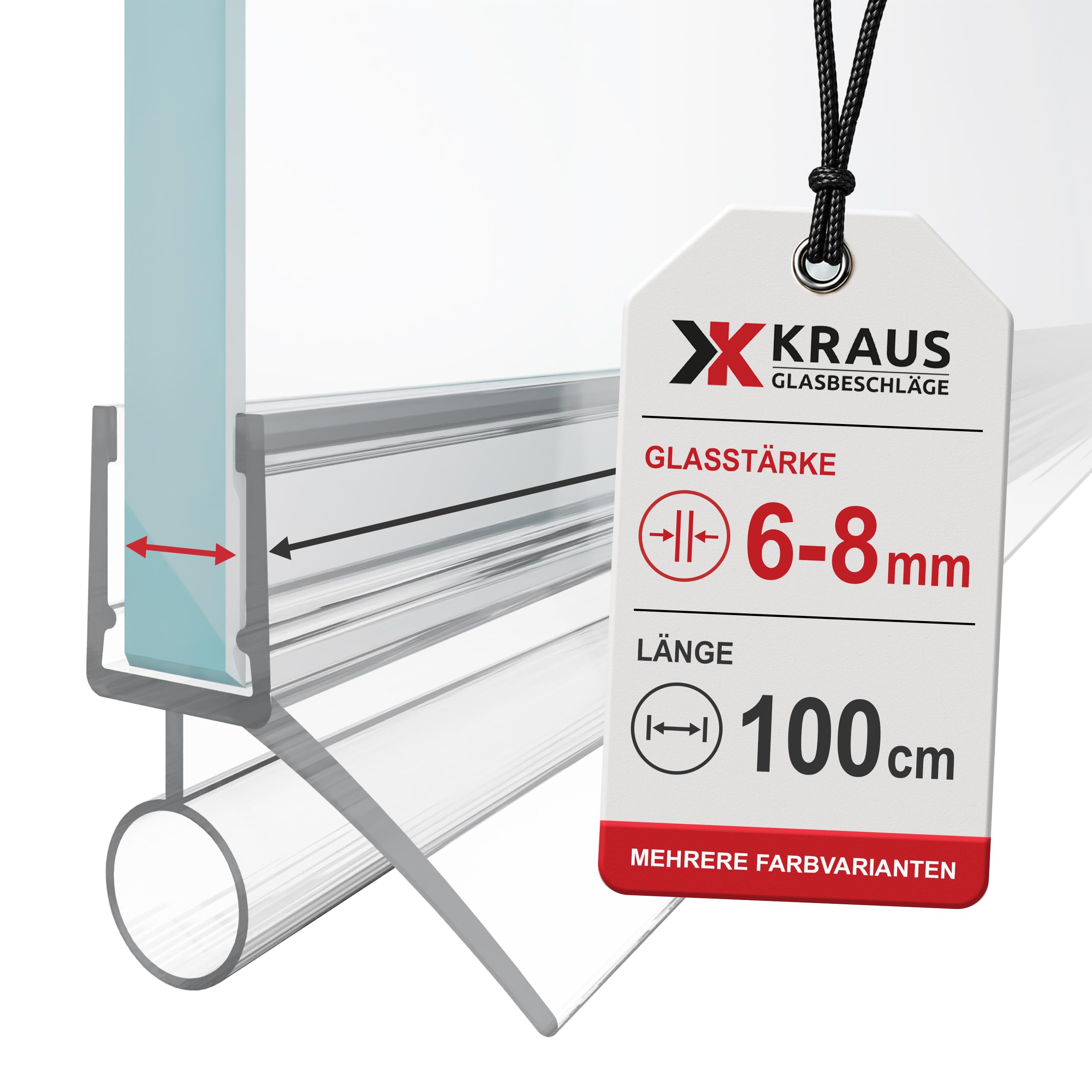 KRAUS Duschdichtung unten 6-8mm Glas 1m - Duschlippe Glastür Transparent