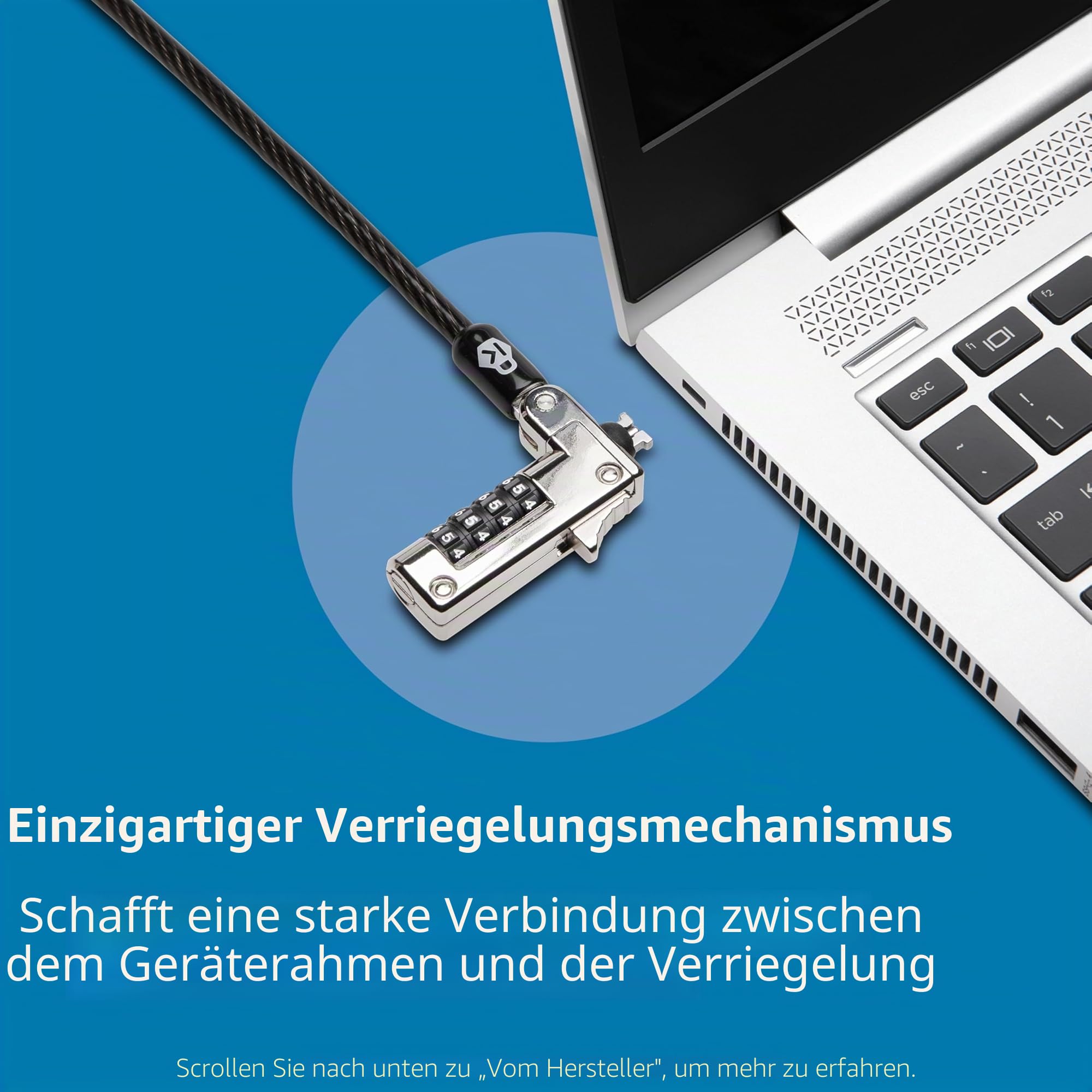 Kensington Laptop Schloss Slim-Kombinationsschloss für ultraflache Laptops & 2-in-1 Geräte mit Nano Sicherheits-Slots, Diebstahlschutz, 1,8 m Kabel