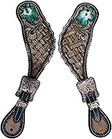 Vista 11 de Majestic Ally Western Spur Straps, Genuine Leather, Antique Hand Tooling, Adjustable Stainless Steel Buckle