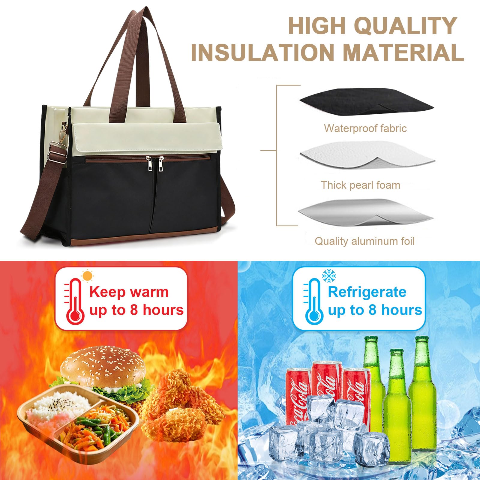 Borsa per il pranzo da donna 2 in 1, borsa da lavoro con scomparto per il pranzo isolato, borsa per computer portatile da 15,6 pollici, impermeabile, grande borsa per il pranzo per ufficio