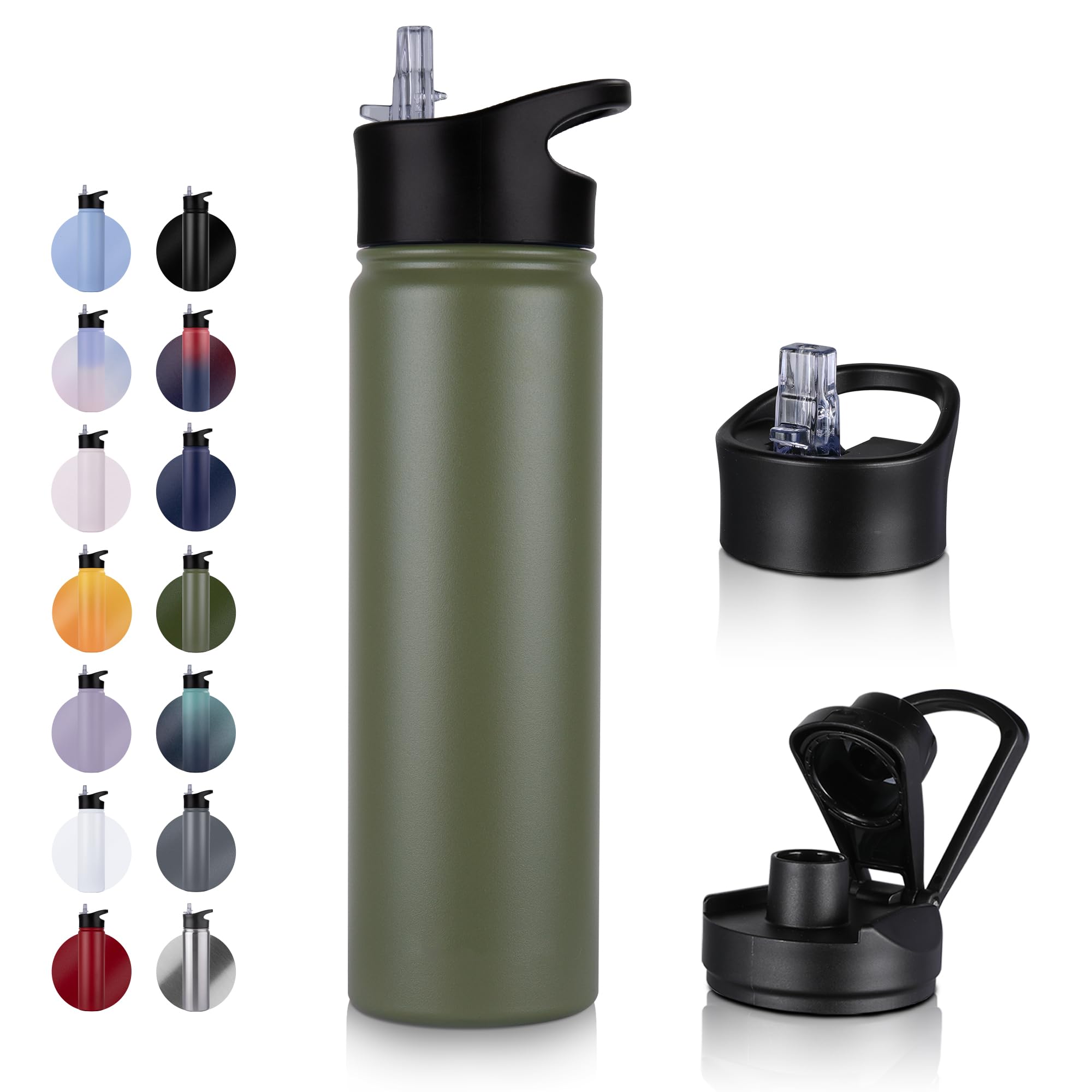 UMBFUN Insulated Water Bottle, 750ml 2 Lids (Straw Lid and Spout Lid)
