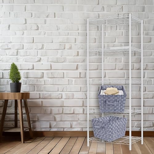 Miniatura 4 de Home Basics Estantería de alambre de 5 niveles, estante de almacenamiento duradero de metal blanco con 5 estantes, perfecto para despensa, armario,