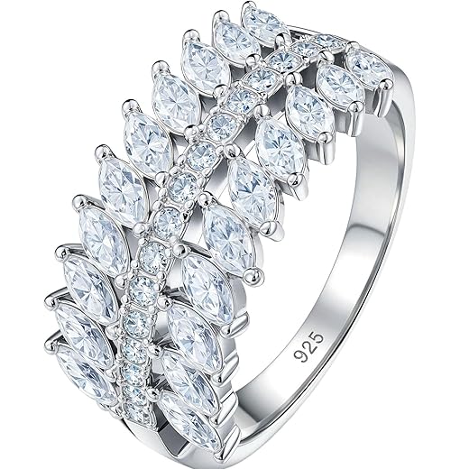 D Color VVS1 Moissanite Rings for Women 925 Sterling Silver Wedding Bands Marquise Eternity Rings Stackable Promise Size 5-10