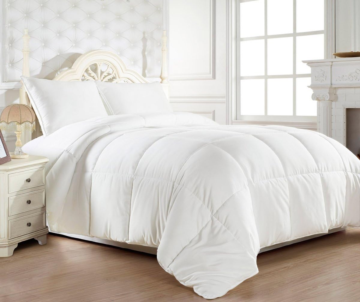 Elegant Comfort 1200 Premier Goose Down Alternative Comforter 100% Egyptian Cotton - 750Fill Power - Solid White Twin/Twin XL