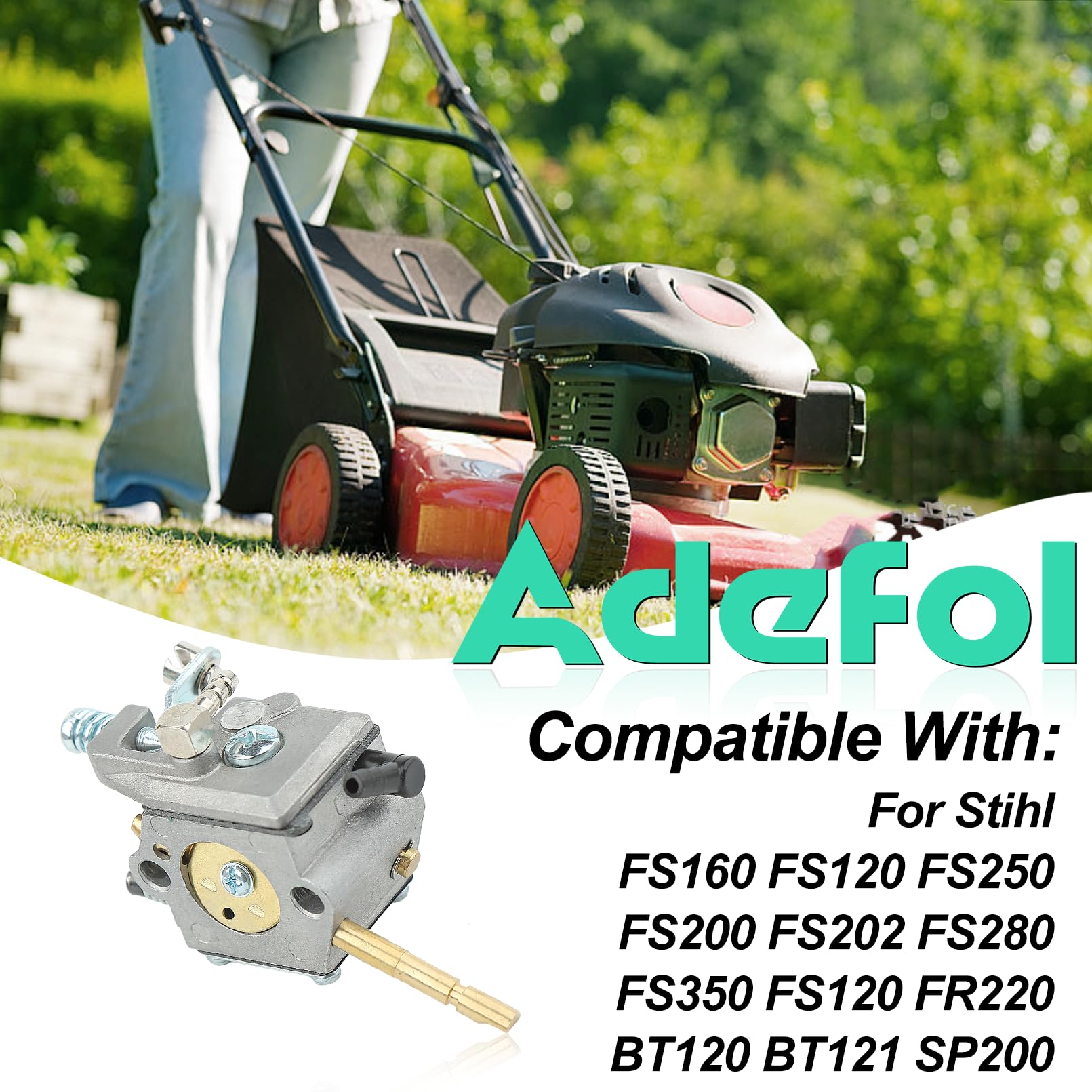 Adefol - Kit de carburador para Stihl FS160, FS200, FS202, FS280, FS350, FS120, FR220, BT120, BT121, SP200, cortapelos de césped, avce, pomo acelerador, repuesto 4134, 120, 0603