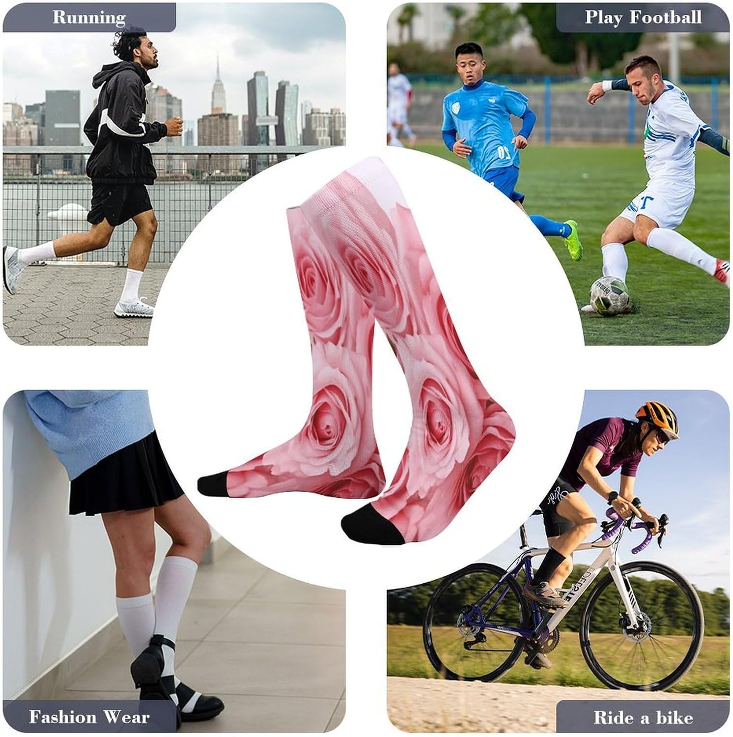 Pink Fresh Roses Compression Socks for Men Women | Funny Novelty Knee High Socks, Breathable Cozy Soft Football Sock, Over The Calf Socks for Casual Work Athletic Sock & Gifts