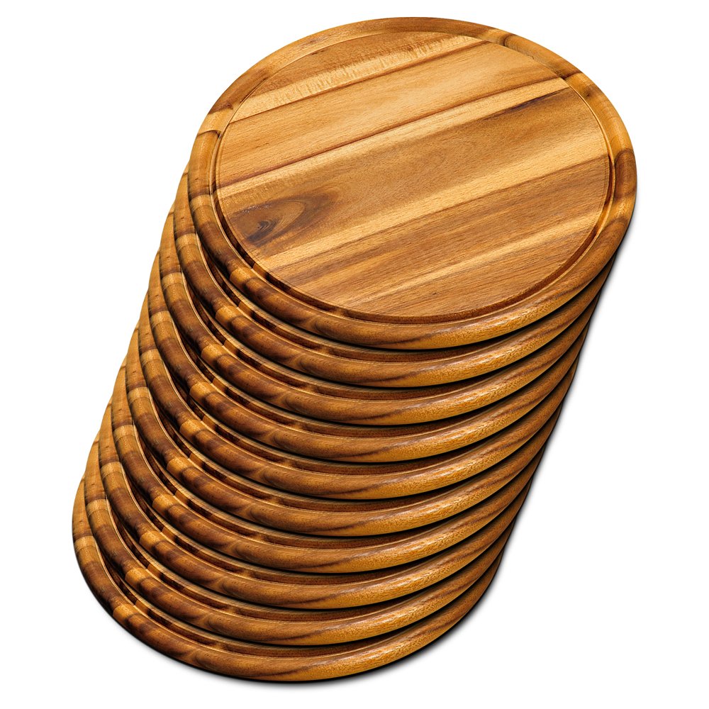 Kesper Assiette en bois d'acacia certifié FSC® ø 30 cm - Lot de 10 - Viande, Pizza, Charcuterie & Fromage - Résistant à l'humidité - Durable - Non lavable au lave-vaisselle