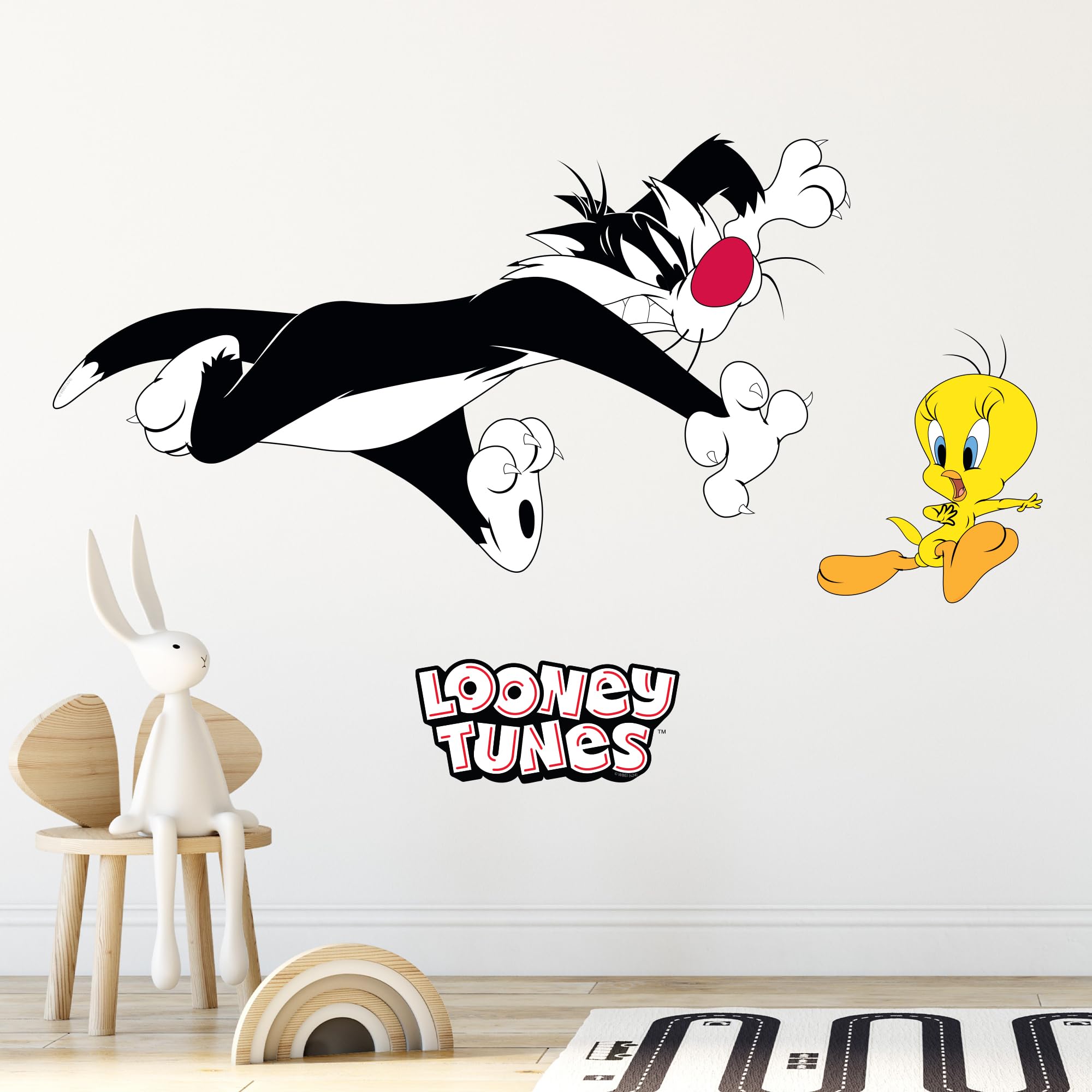 Looney Tunes Wall Sticker -Sylvester Chasing Tweety Wall Decal Art (60cm Width x 30cm Height)