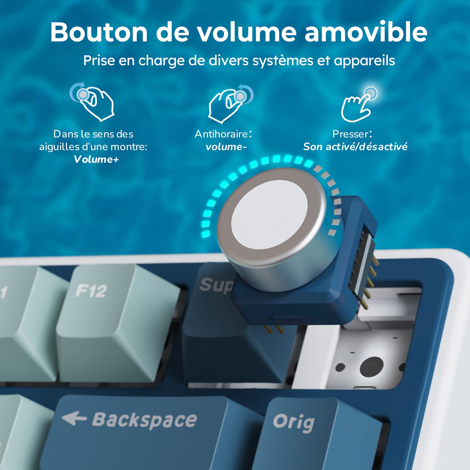 RK ROYAL KLUDGE R75 Clavier Gamer Tir Mode Gasket Mounted, sans Fil Mécanique RVB, AZERTY Français avec Knob, TKL 75% Hot Swap QMK/Via, PBT Keycaps, Creamy Switch
