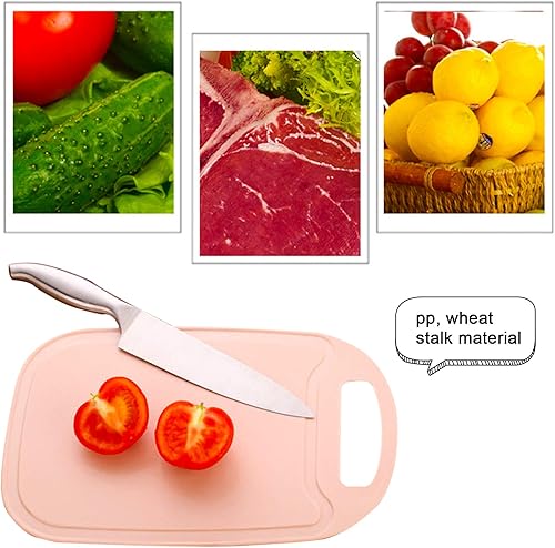 Miniatura 3 de Tabla de cortar para cocina, tablas de cortar de paja de trigo con ranuras para jugo y mango de fácil agarre, apta para lavavajillas, no raya (rosa)