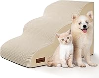AODISMAN 3-Step Non-Slip Dog Stairs for Small Dogs & Cats - Sturdy Pet Ramp for Sofa, Bed, Chair - 15.7"H Beige