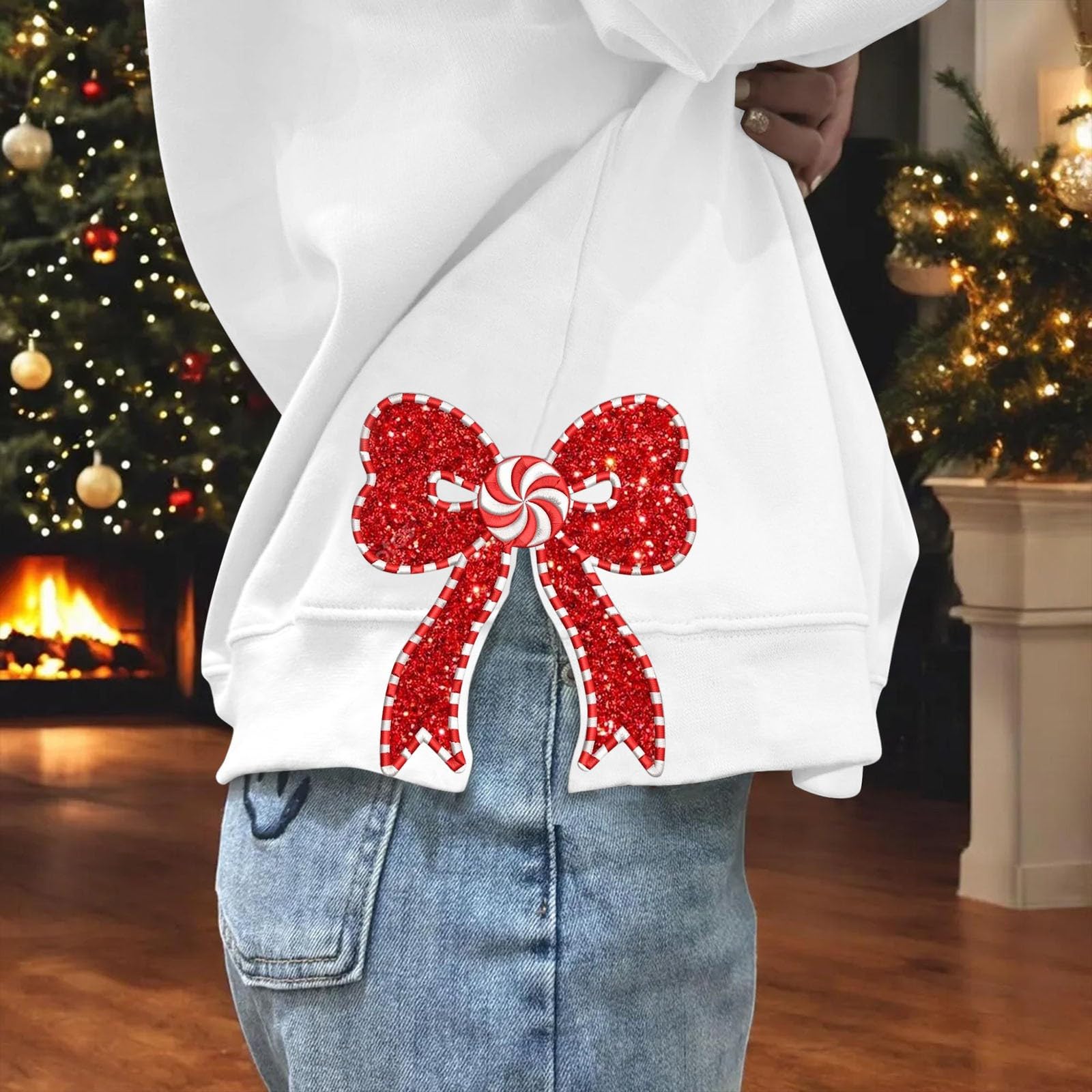 Genérico Sudadera Navidad Mujer Divertida,Sudadera Navideña Femenina Elegante con Detalle de Lateral Prendas de Talla Grande Jerséi de Cuello Redondo y Mangas Largas Confort Invierno