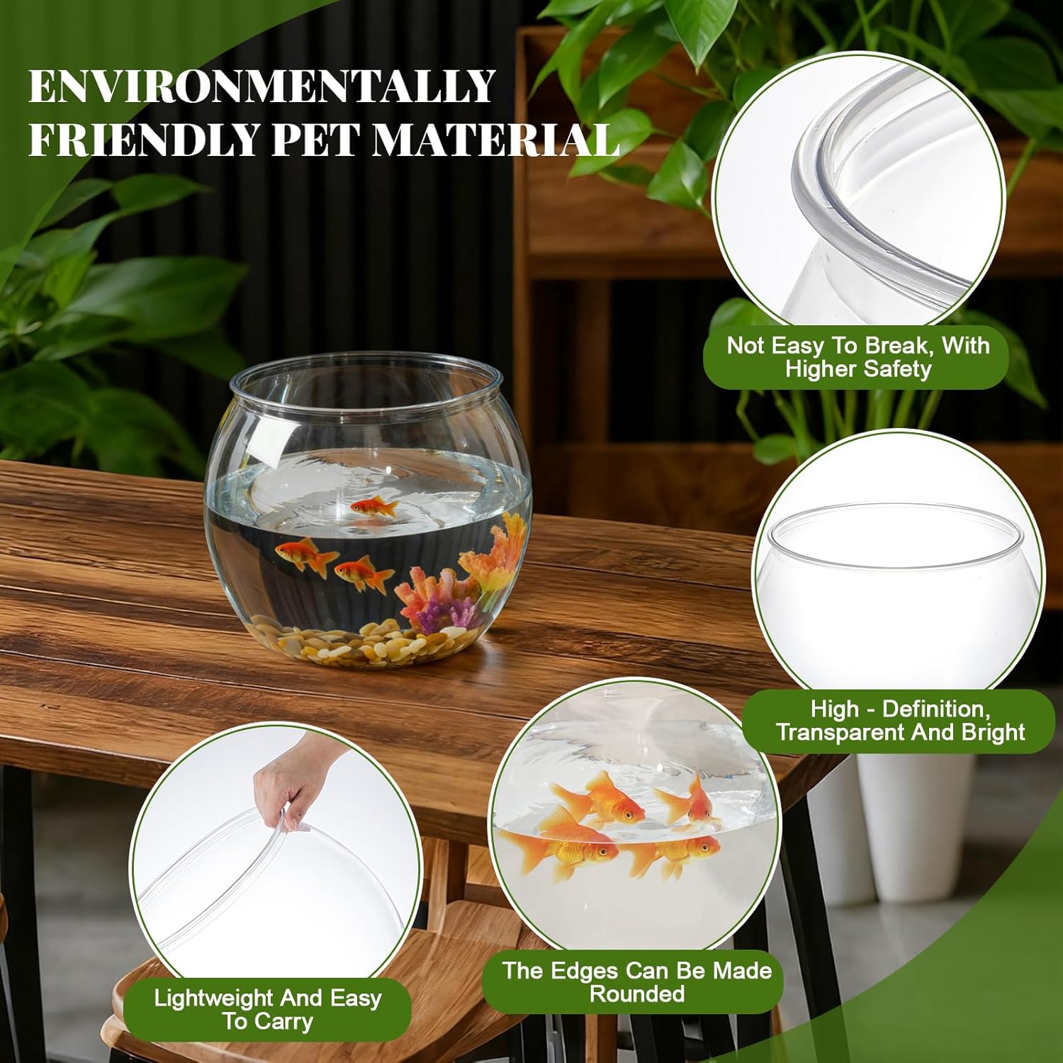 Geelin 0.8 Gallon Plastic Fish Tank Large Bowl Shatterproof with Crystal Clear Clarity for Terrarium, Flower Vase Centerpiece Gift for Fish Lovers (Round)