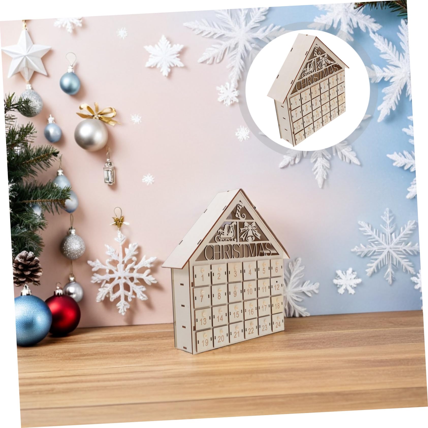 Anneome Adventskalender aus Holz Countdown zu Weihnachten Beige