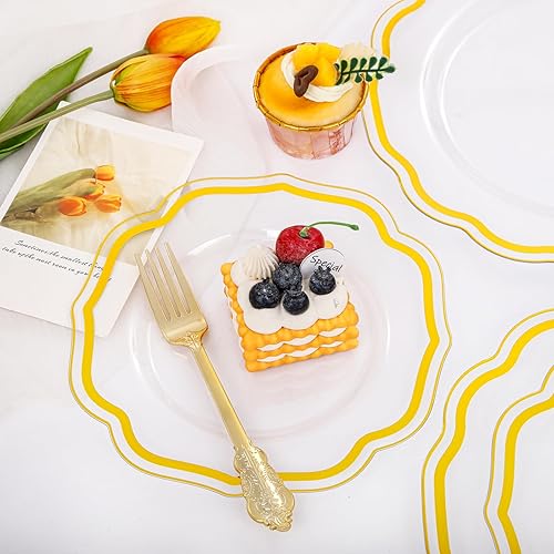 Miniatura 10 de NOCCUR 210 platos negros y dorados, platos y servilletas negros y dorados, suministros de fiesta que incluyen 30 platos de cena, 30 platos de