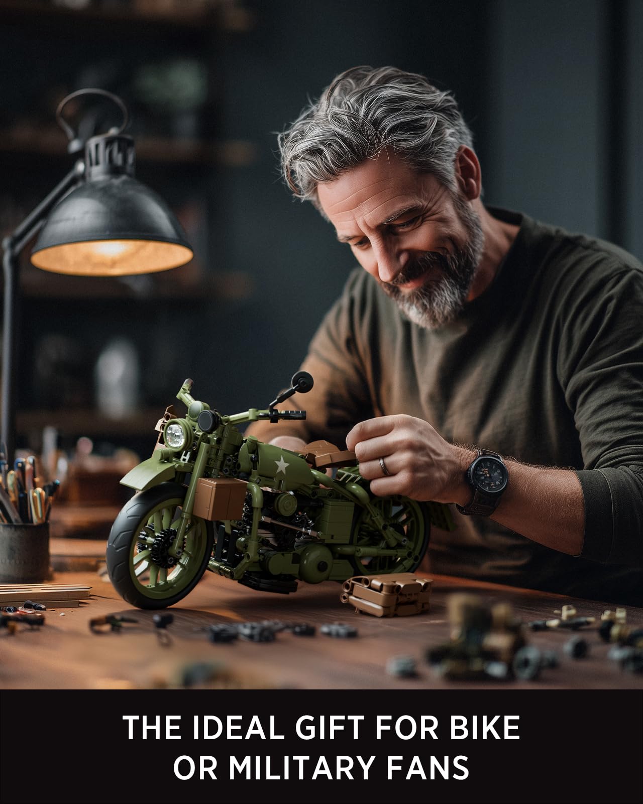 Nifeliz Set di Costruzione Modello Motocicletta WLA per Adulti, Kit di Costruzione Moto Militare Classica con Caratteristiche Autentiche, Regalo da Collezione per Esposizione (NF10333, 833 PEZZI)