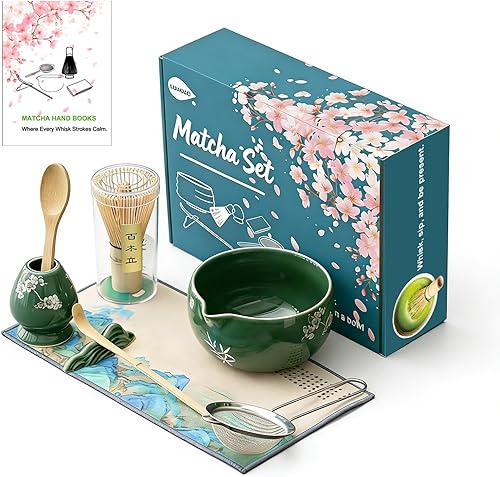 Juego de batidor de matcha, juego de cerámica para matcha que incluye cuenco matcha, batidor de matcha y soporte, kit de 8 piezas para amantes del