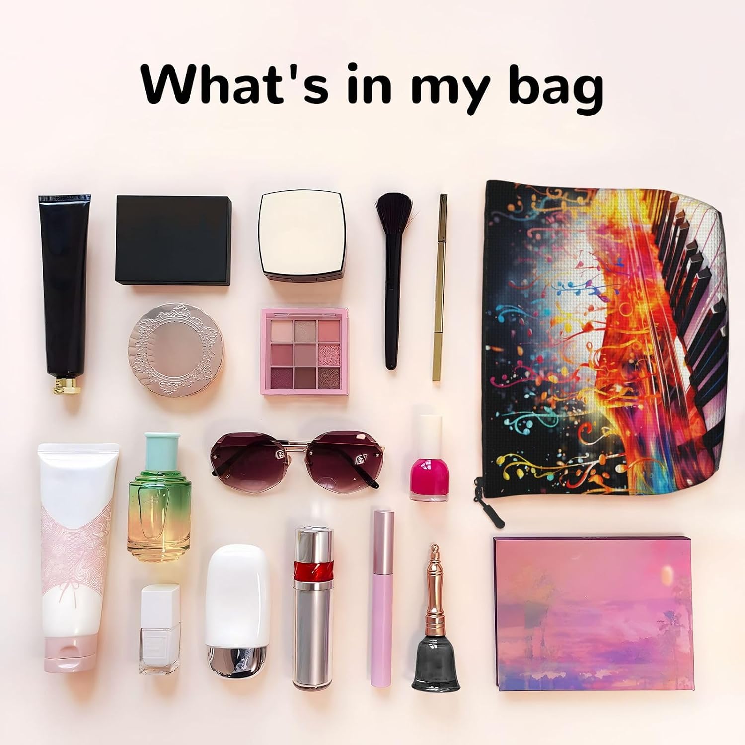 Fake Hemp Makeup Bag Multi-Purpose Purse Bag Travel Portable Pencil Bags for Women Men Colorful Piano Keyboard Music Note Cosmetic Bags with Zipper Pencil Pouch Aesthetic Coin Pouch Desk Organizer image 3