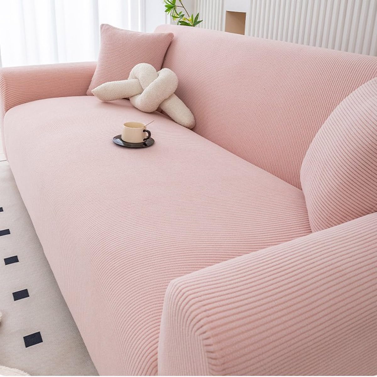 Njbtomj Pink High Stretch Sofa Covers, Non-Slip Couch Covers All-Inclusive Sofa Slipcover Washable Stretchable Furniture Protector For Kids And Pets Suitable For All Seaso(Size:4 Seater(235-300Cm),Color:pink)