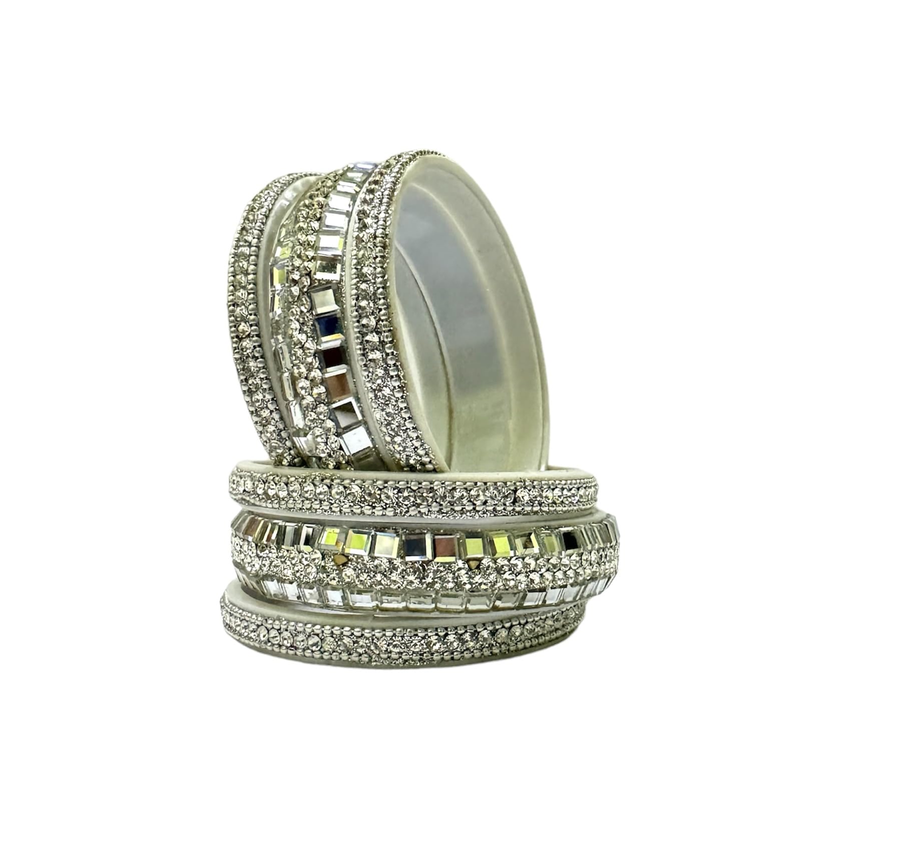 SAHIL ENTERPRISES Silver Plated Matte Finish Shinning Glossy Velvet White Rajasthani Diamonds Studded Bangles Set For Girls & Women (2/6) (B0D5D5B4PM) Amazon Price History, Amazon Price Tracker