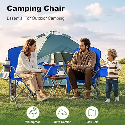 Miniatura 8 de Sillas plegables de camping Oxford 600D, silla portátil para exteriores con bolsa refrigeradora, portavasos y bolsillo de almacenamiento para