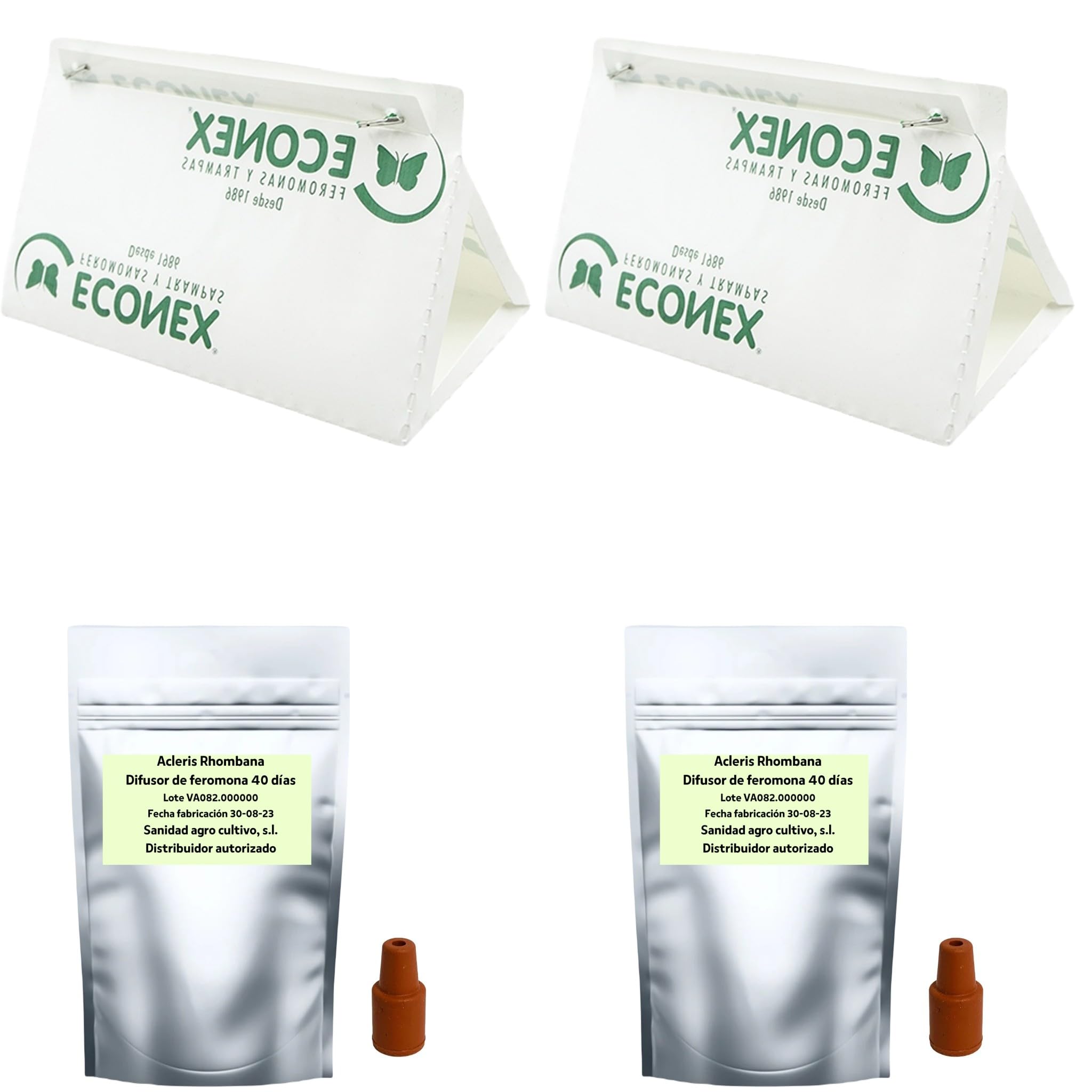 Bricoloco Set mit 2 Klebefallen mit 2 Pheromon-Diffusoren als Anti-Schädlingsbekämpfung für Obstmotte Acleris Rhombana greift Obst, Beeren, Tomaten an.