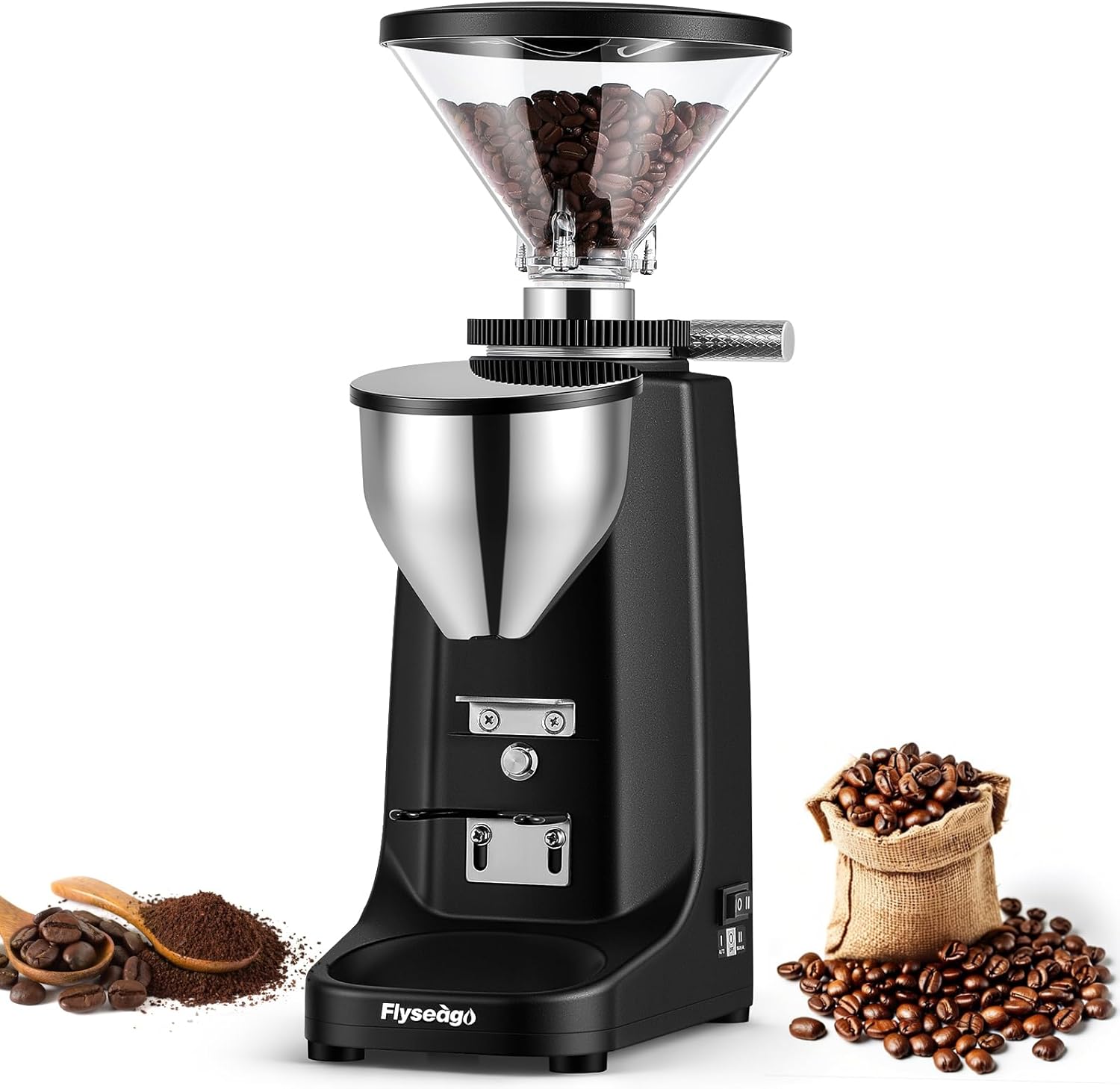 Commercial Coffee Grinder, Stainless Steel 64mm Flat Burr, Digital Control with 19 Precise Grinding for Café, Bakery & Home Barista