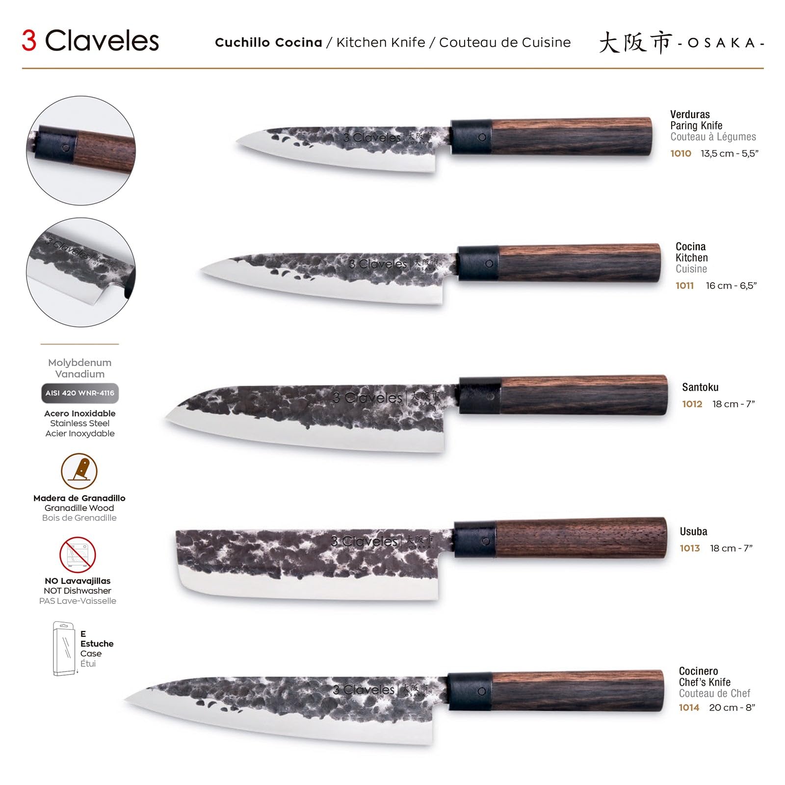 3 Claveles Coltello Giapponese, legno, 6 Unità