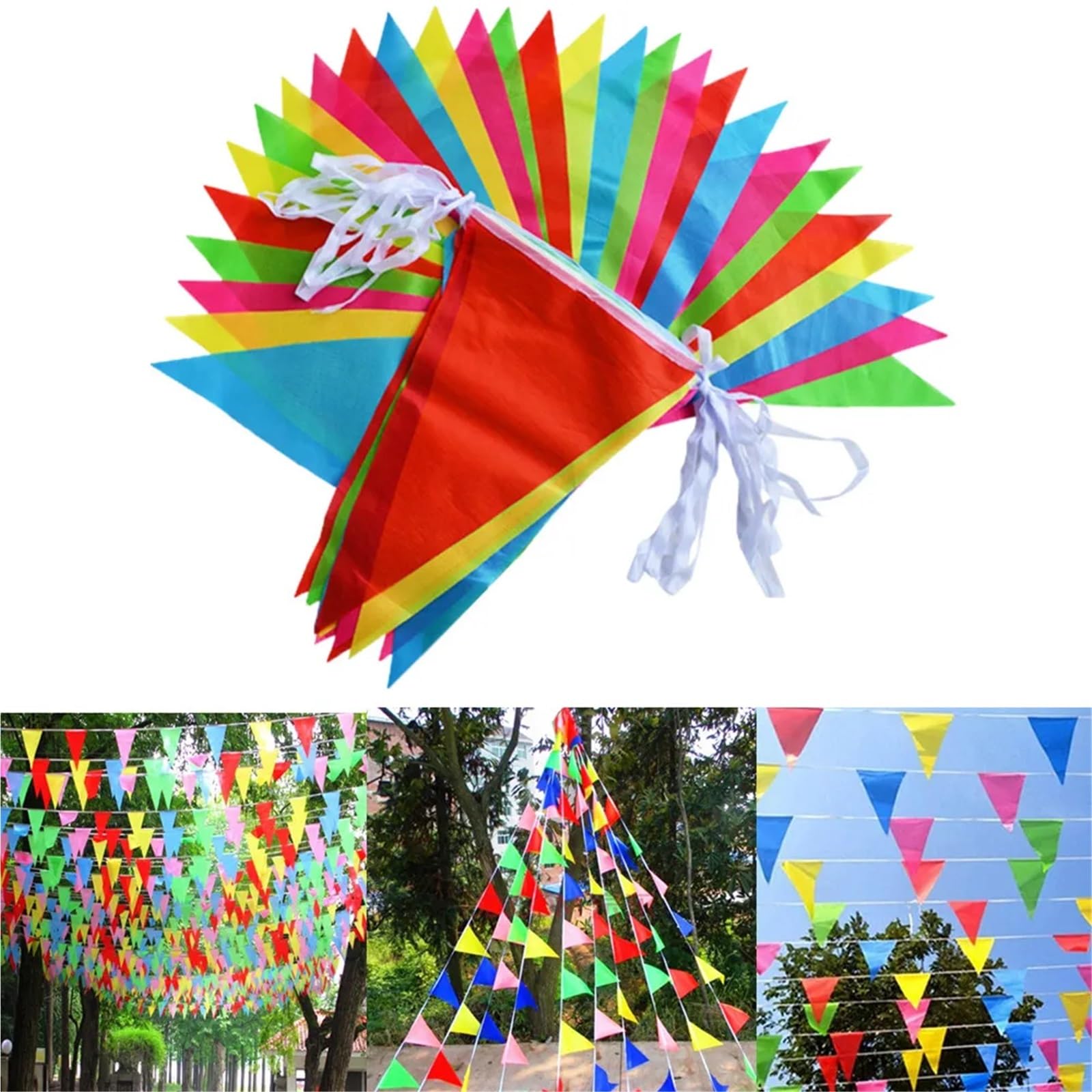 Baner z flagami, Baner z chorągiewkami, wielokolorowy, wiele rozmiarów, zestaw 6 nylonowych flag trójkątnych(100.0m150flags)