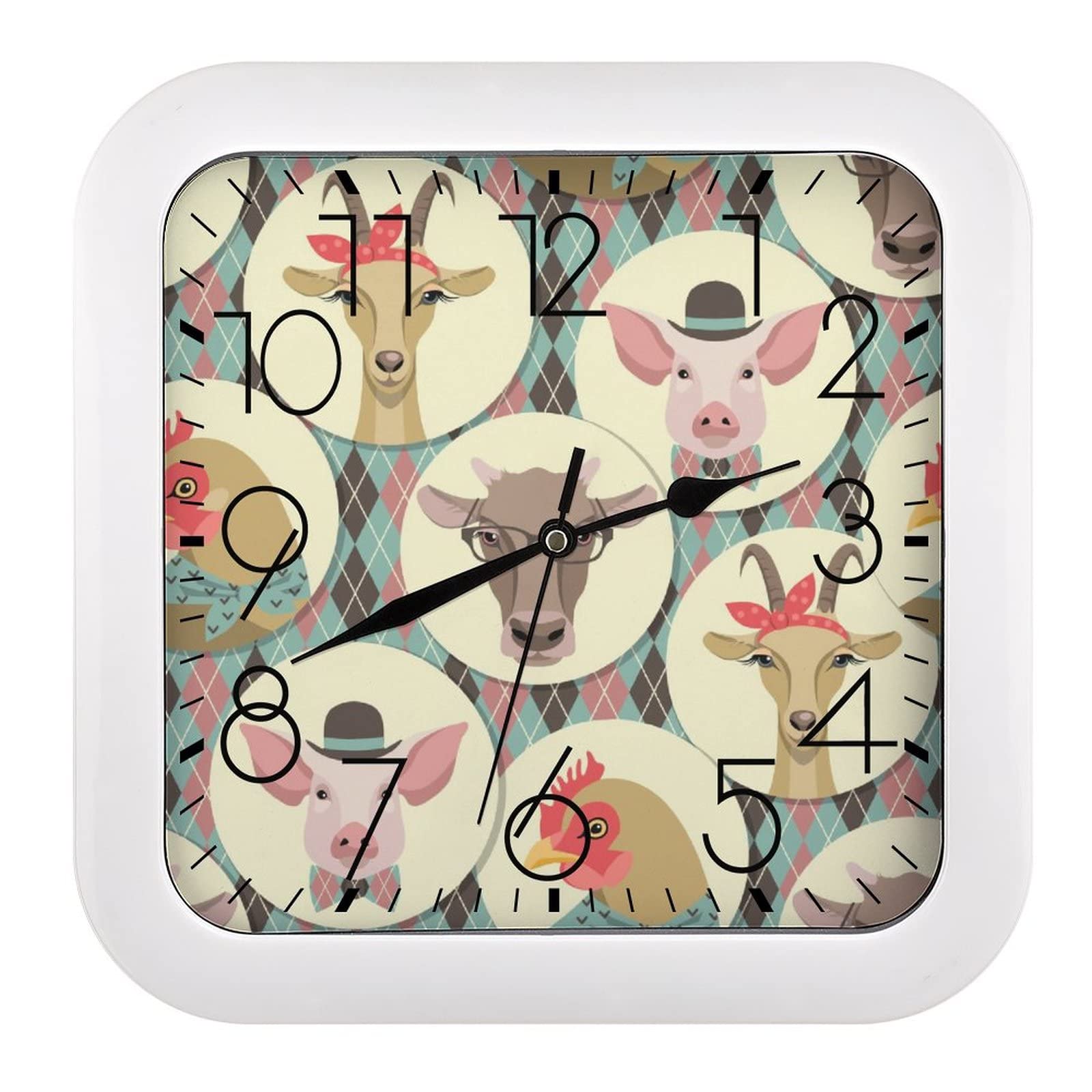 Horloge murale carrée grands chiffres 26x26cm décorative bovin vache
