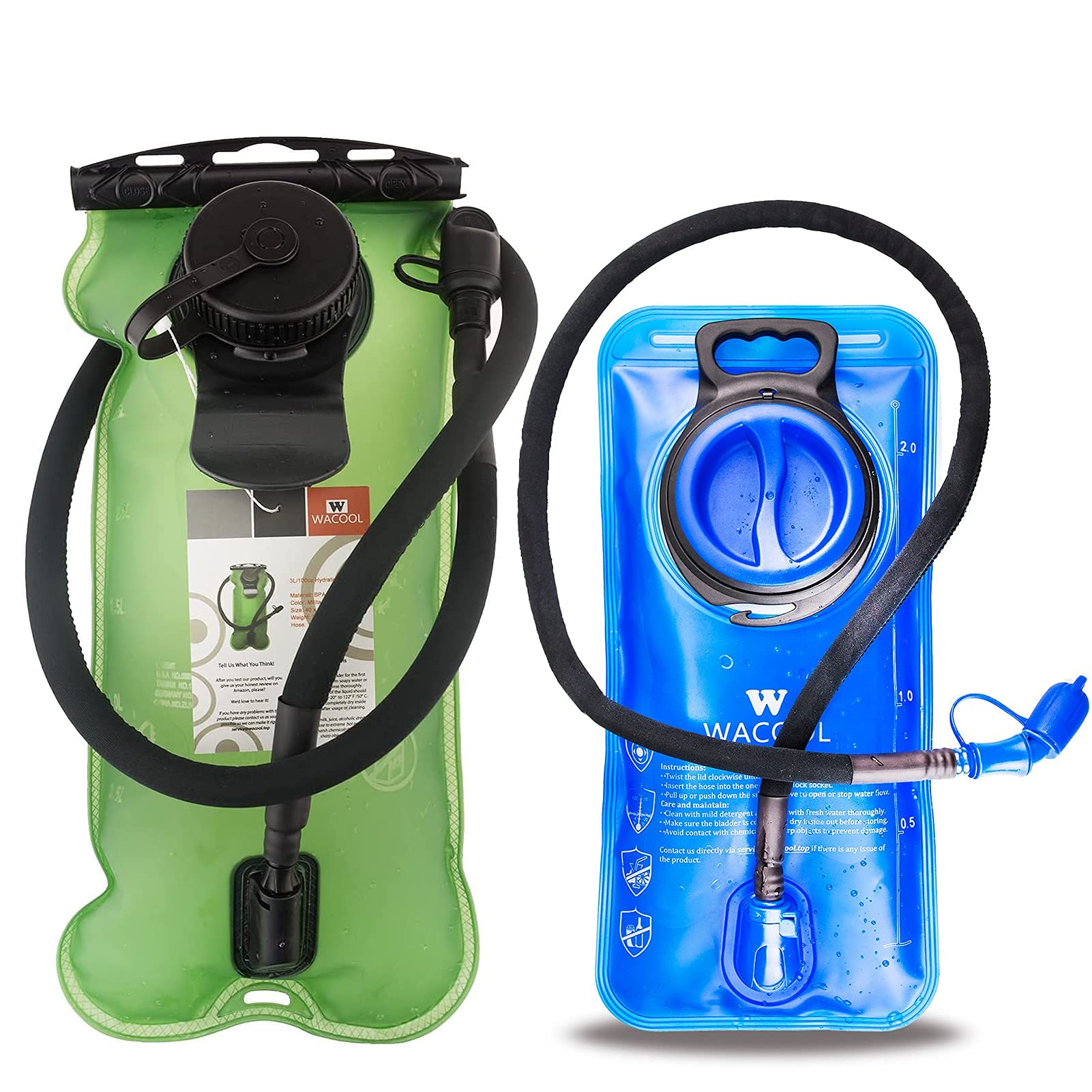 WACOOL3 Liter and 2 Liter BPA Free Hydration Pack Bladder Leak-Proof Water Reservoir (3L Green)