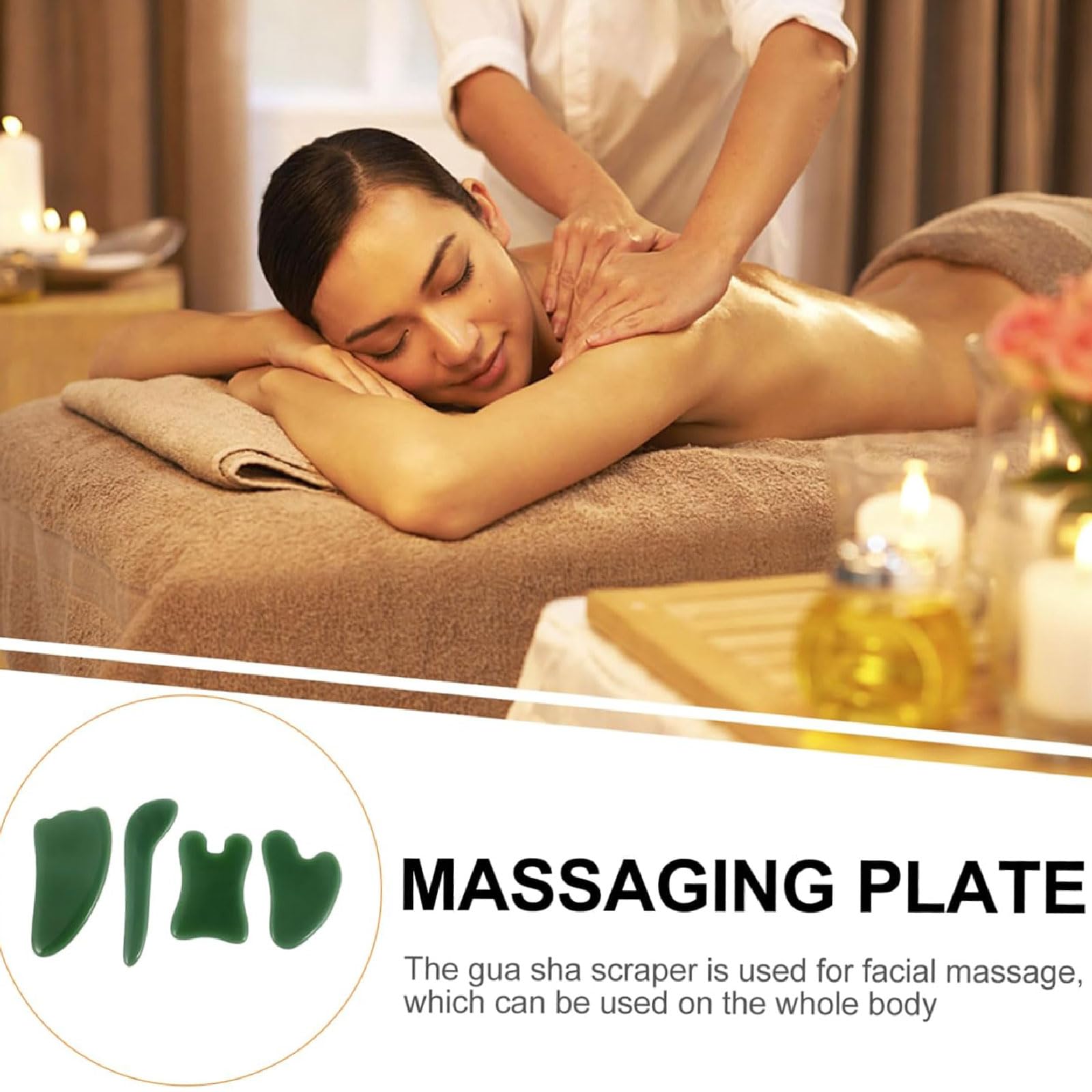 Raschiamento del viso Confezione da 4 pezzi di tavola Gua Sha in giada Kit di strumenti per massaggio cinese Gua Sha Tavola Gua Sha portatile per scolpire la mascella Strumento di massaggio