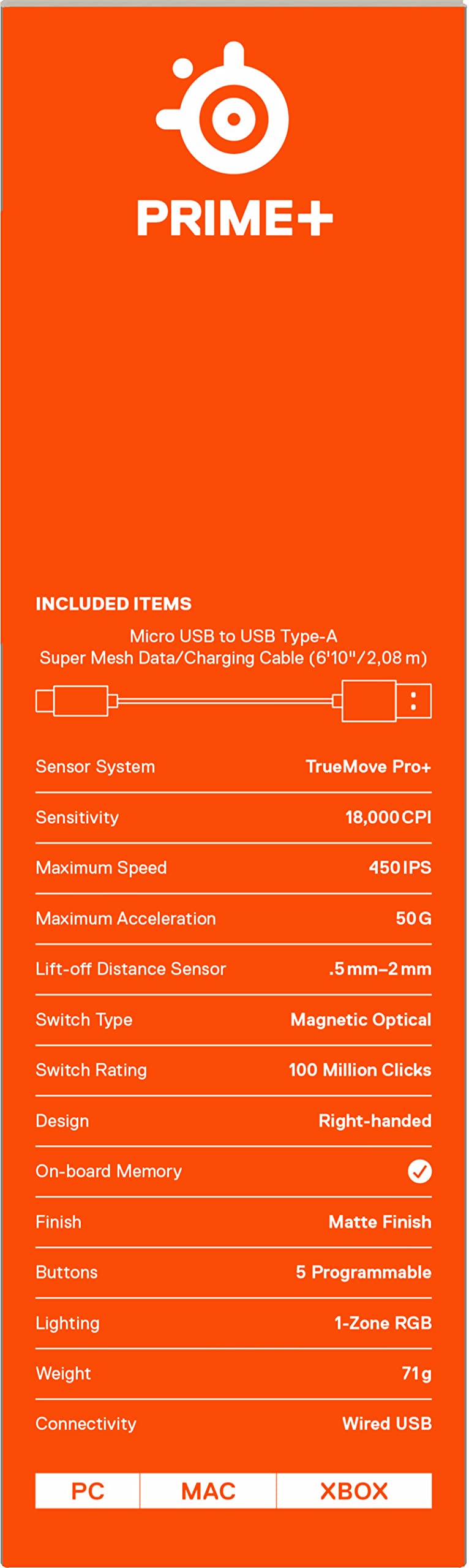 SteelSeries Prime+ - USB Souris de jeu Esports Performance - Capteur optique TrueMove Pro de 18 000 CPI - Interrupteurs optiques magnétiques, Noir