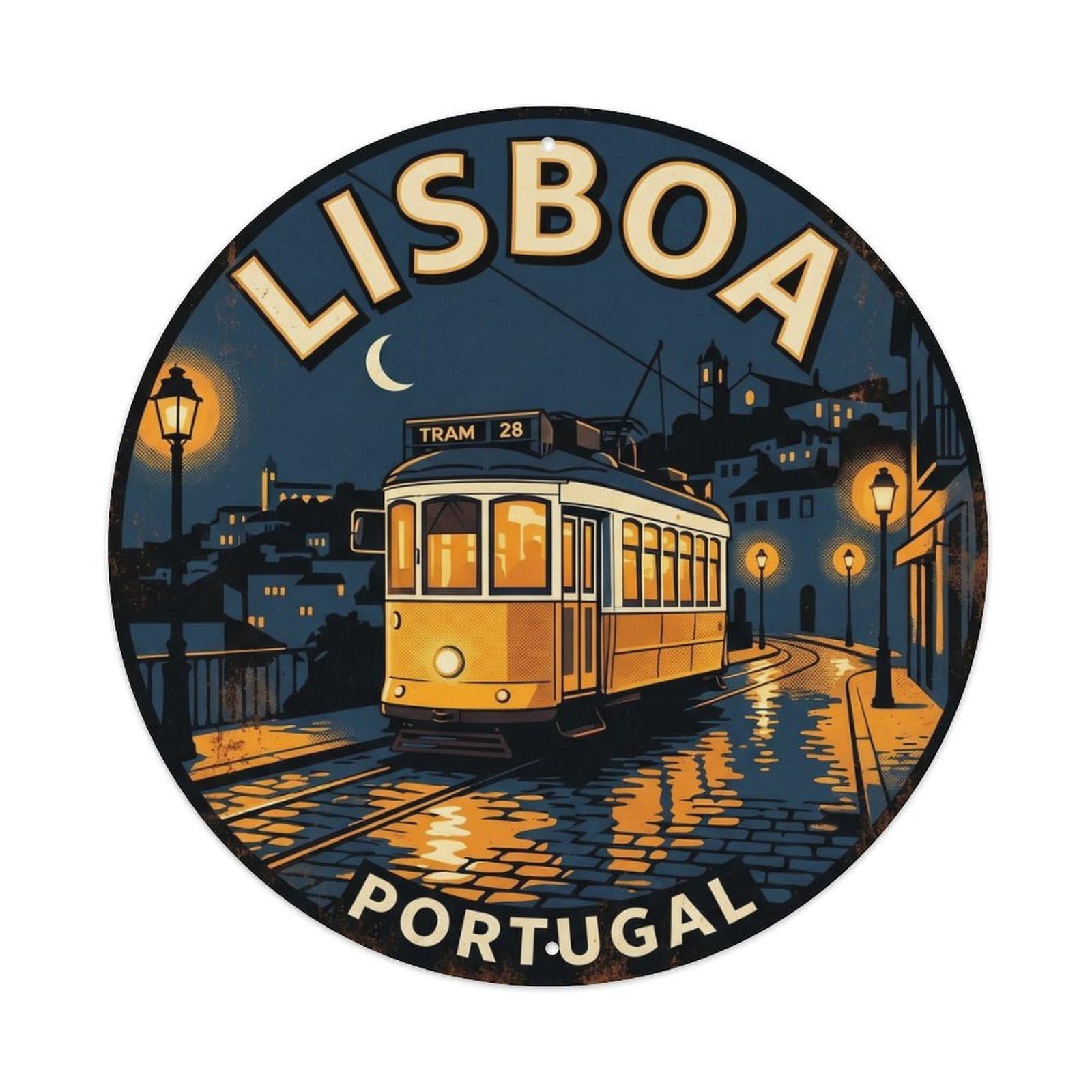 Olhnbad Style Portugal Lisboa Tram28 Night Regional Culture Metal Tin Sign