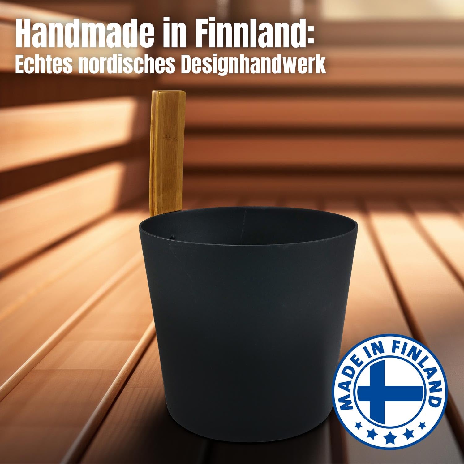 KOLO Sauna Set Kiulu 3 - Kübel 5 l + Aufgusskelle 300 ml - Schwarzes Aluminium - Bambusgriff - 2-teiliges Premium-Set für Aufgüsse und authentische finnische Saunakultur - Made in Finland