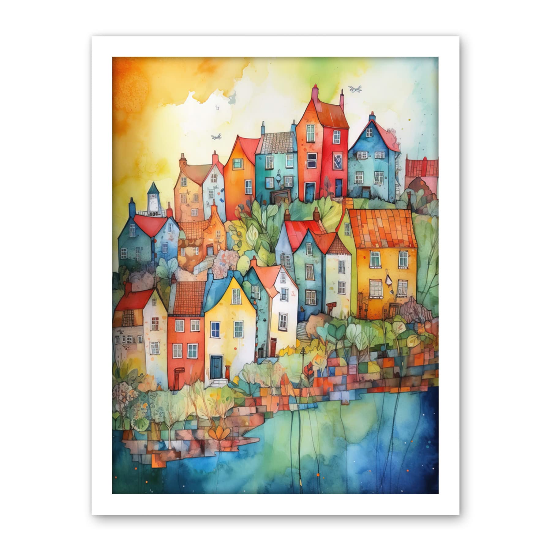 Artery8 Village Of Manarola Italy Folk Art Artwork Framed Wall Art Print 18X24 Inch
