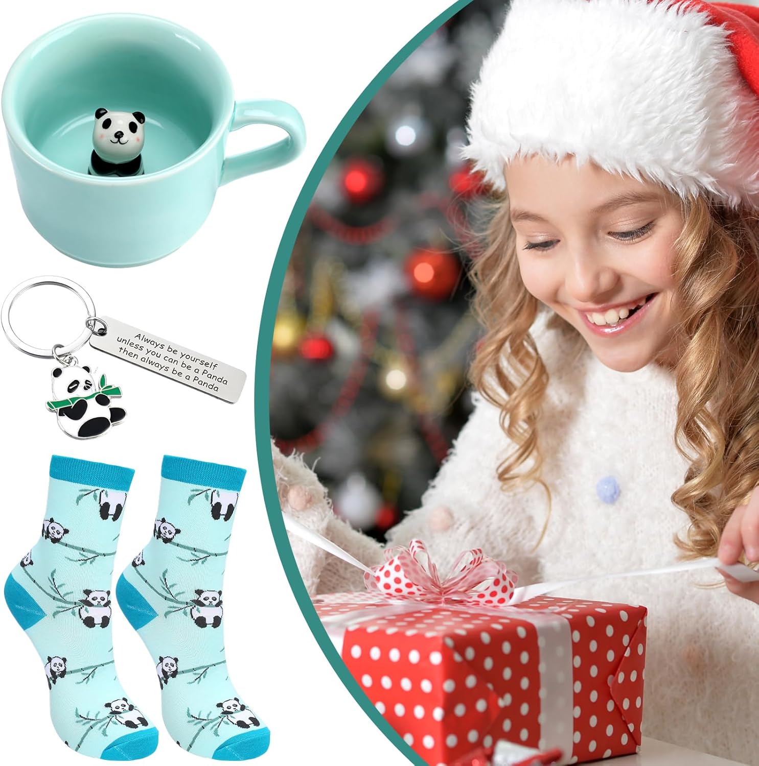3 Pcs Panda Theme Gift Kit for Women Panda Mug Sock Keychain Cute Mug for Christmas Party Favor Birthday Gift - Image 6