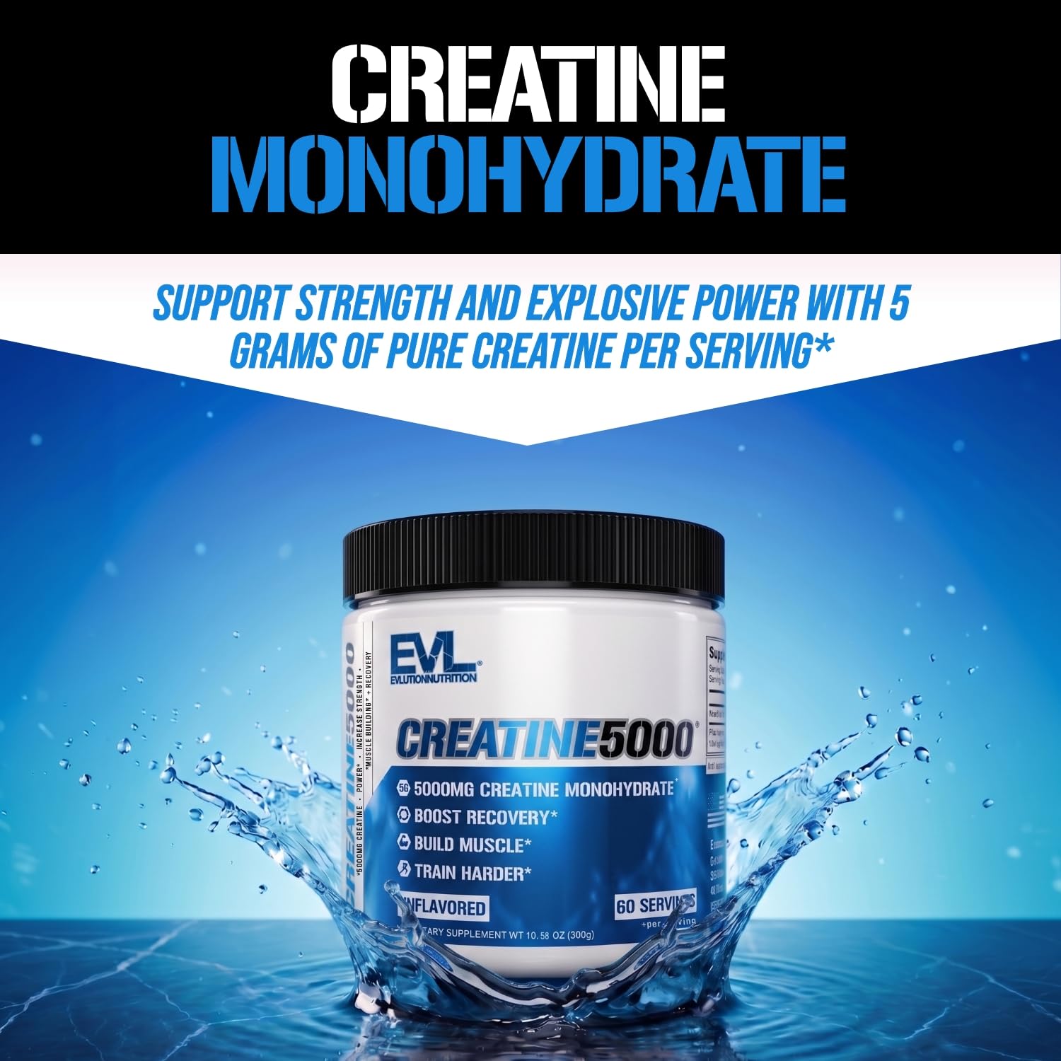 EVL Creatine 5000 - Pure Creatine Monohydrate - 60 Servings - Unflavored — Amazon image 2