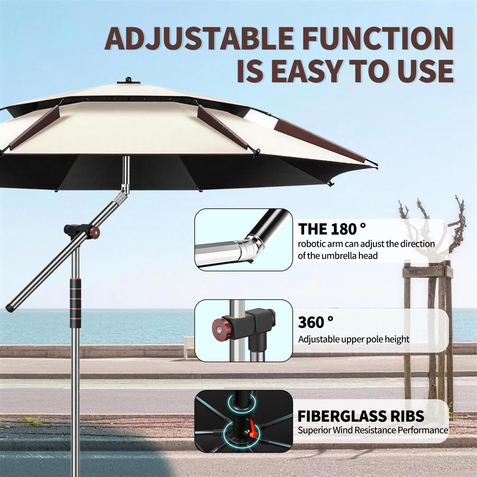 Ombrellone da 240 cm, pieghevole, grande con custodia protettiva per balcone, spiaggia, regolabile a 360°, offre impermeabile e protezione solare, verde