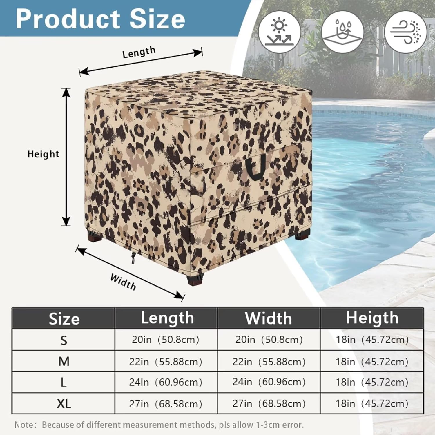 Leopard Print Patio Ottoman Cover Easy to Install Outdoor Ottoman Cover with Elastic Edge Heavy-Duty Patio Furniture Covers Gift for Holiday