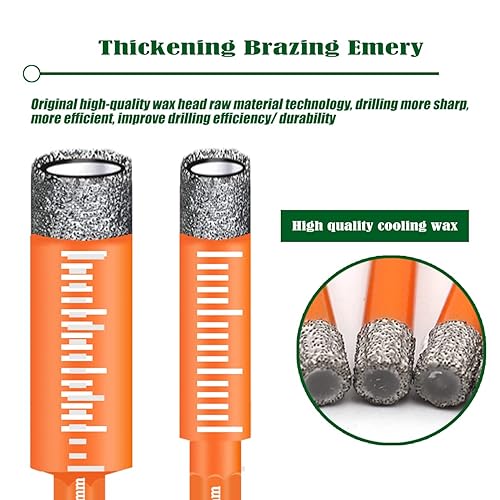 Miniatura 3 de Juego de brocas de diamante seco de 516 pulgadas, 10 brocas de cerámica naranja de 0.315 pulgadas con núcleo de diamante, broca de taladro para