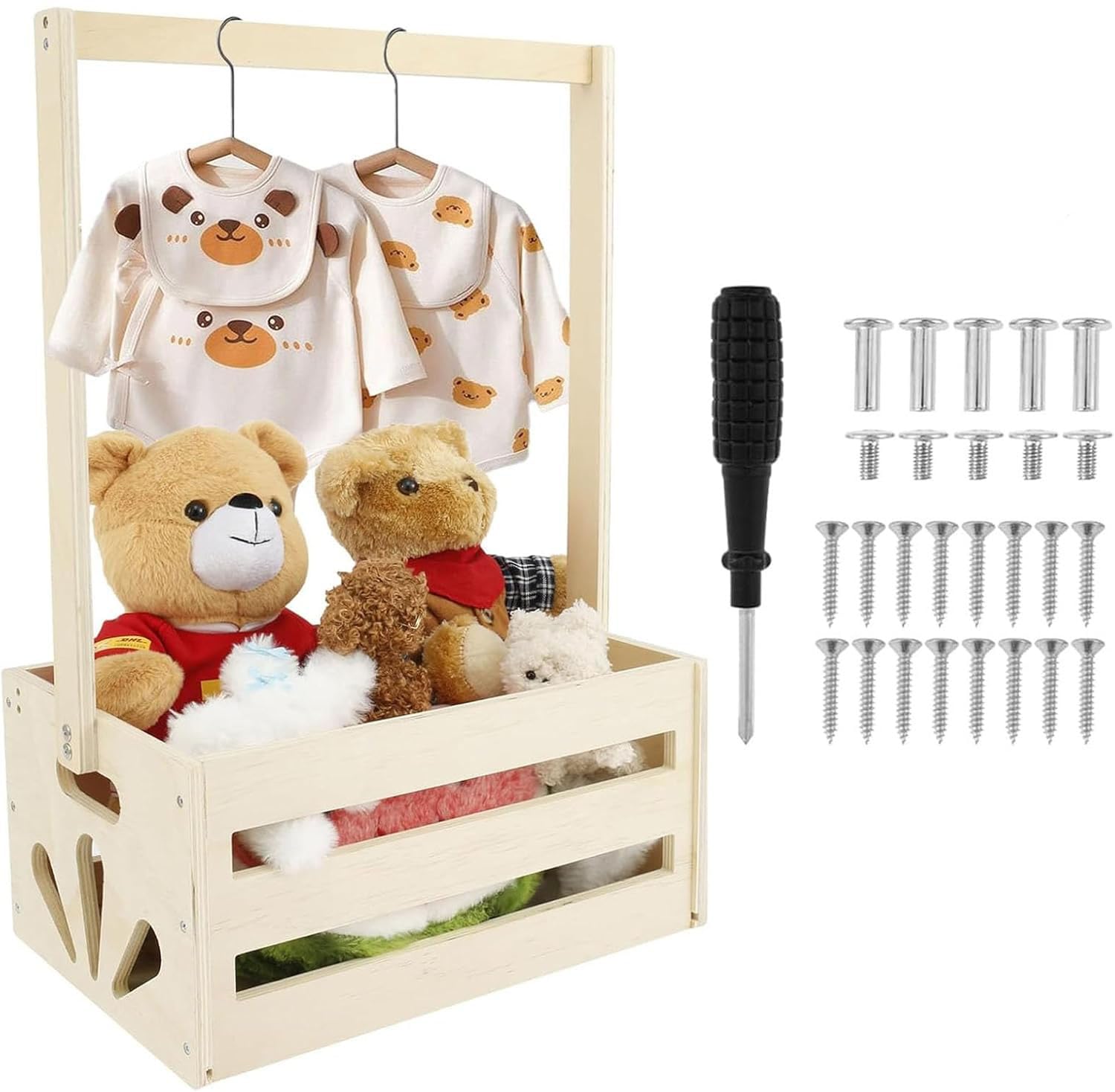 Wood Baby Storage Crate Closet, Smooth Wooden Shower Hamper Basket for Newborns with Handle Welcome Gift for New Parents