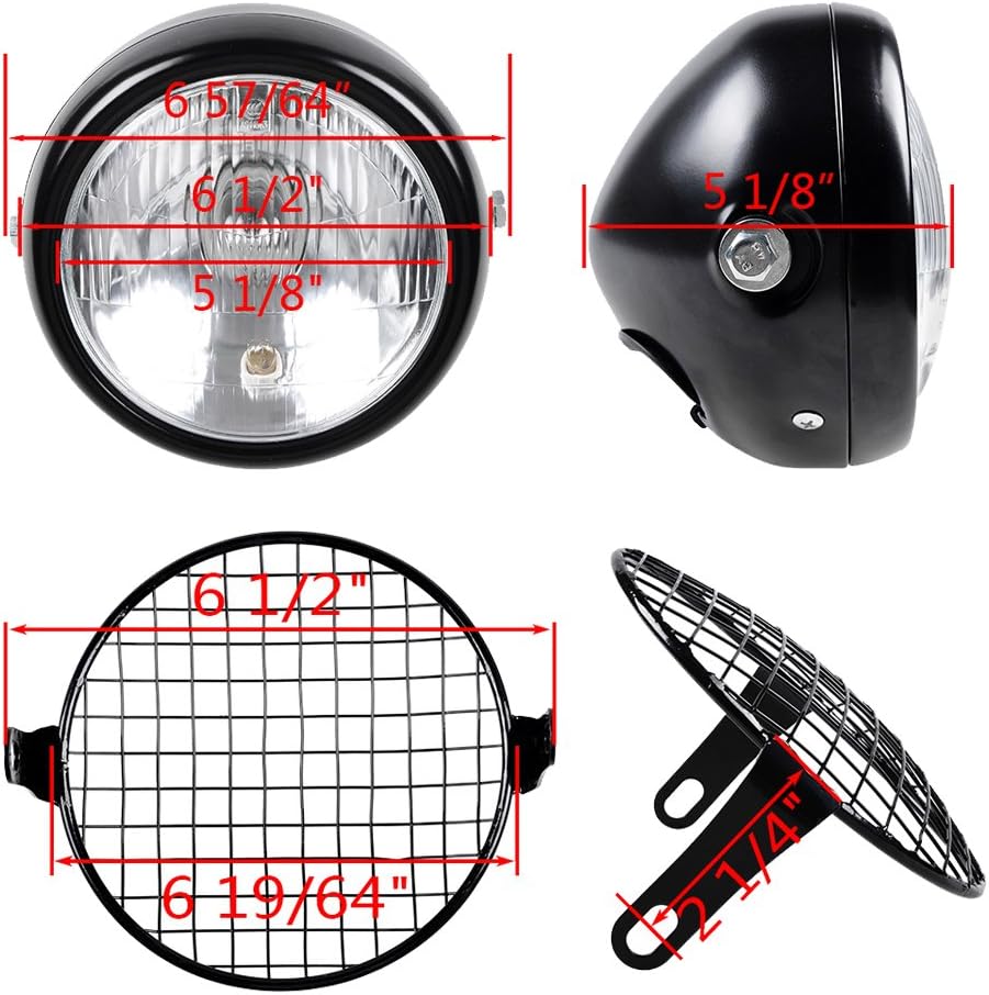 Astra Depot Universal Motorcycle Amber 6 1/2" Headlight + Headlamp Cover Mesh Grill Cafe Racer Bobber