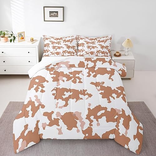 Miniatura 9 de Erosebridal Juego de ropa de cama de piel de vaca rosa antiguo, edredón de animales de granja, ganado toro, ganado largo, cuerno, vaca, relleno de