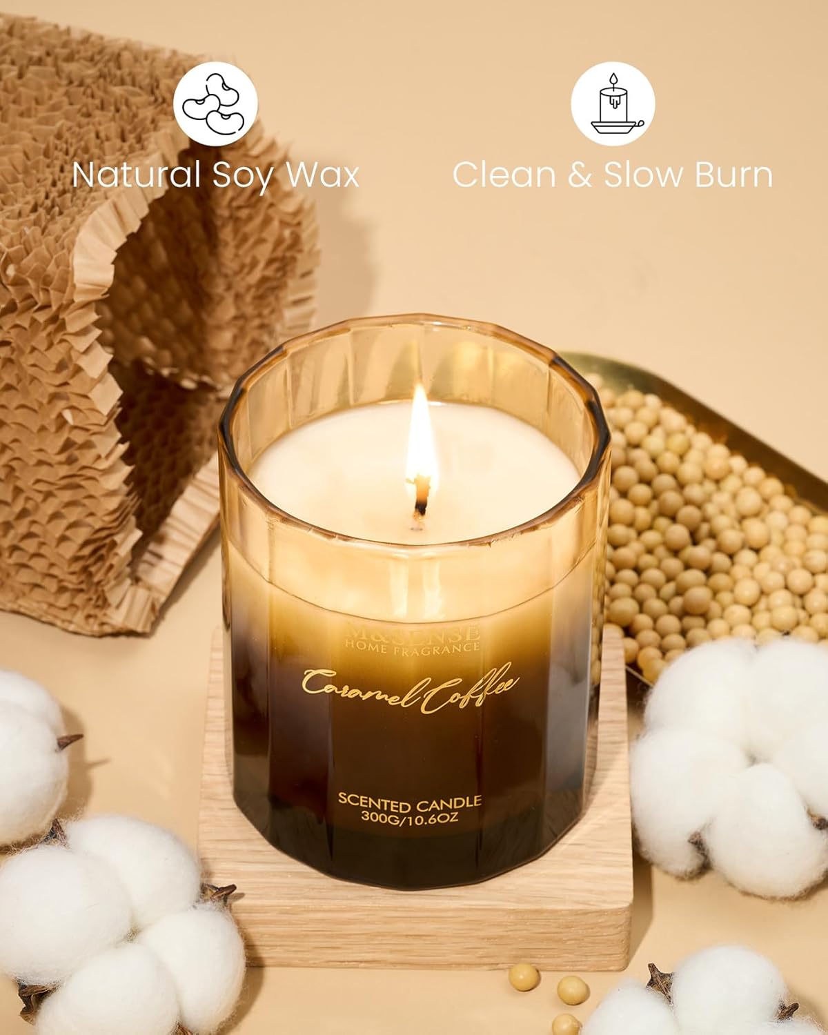M&SENSE Caramel Coffee Candle for Home Scented, 10.6oz 60 Hours Burn Natural Soy Long Lasting Slow Burning Organic Aromatherapy Candle Housewarming Appreciation Gift for Women - Image 3