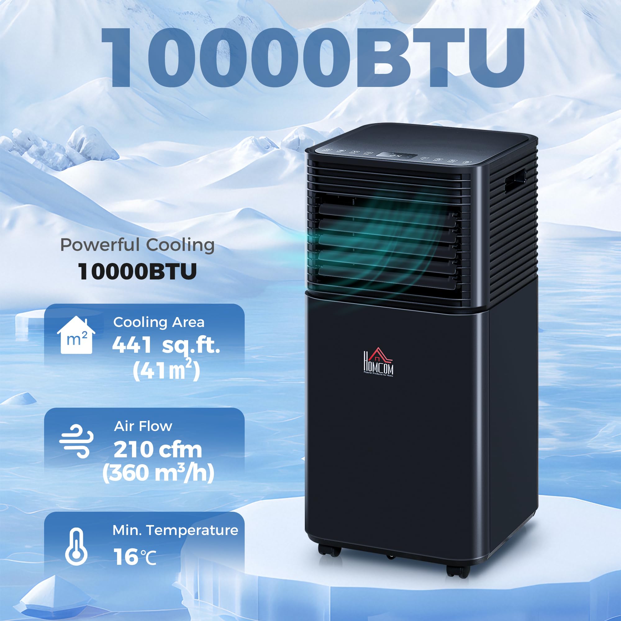 Aire acondicionado portátil de 10000 BTU para habitaciones de hasta 441 pies cuadrados, unidad de CA móvil 3 en 1 con deshumidificador, ventilador de refrigeración, sueño, control remoto 2
