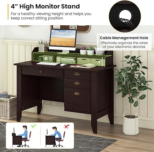Miniatura 6 de Tangkula, escritorio para computadora, estación de trabajo para estudiantes, Marrón Marrón,Negro,Blanco,Marrón (Rustic
